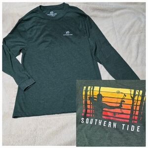 Southern Tide Early Morning Hunting Long Sleeve tShirt Heather Green, M